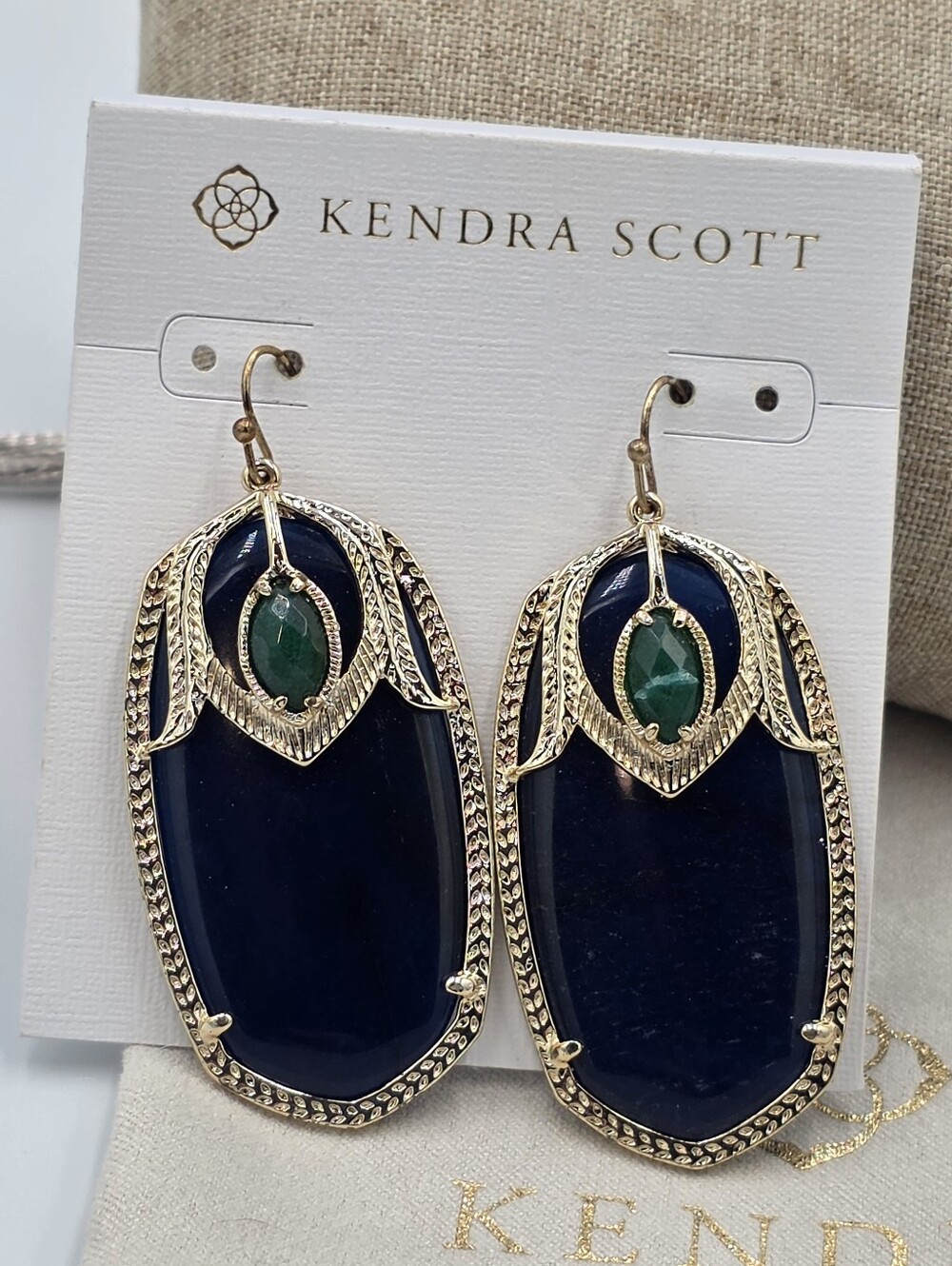 Kendra Scott Darby Blue‎ & Green Jade Vintage Earrings Gold Plate Danielle Size